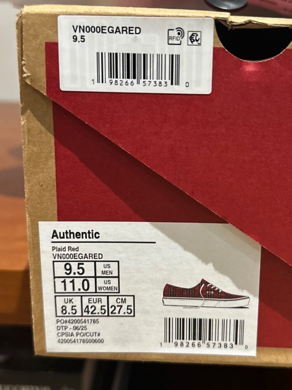 Vans - Authentic Plaid Red Skate Shoes - Picture 7 of 10